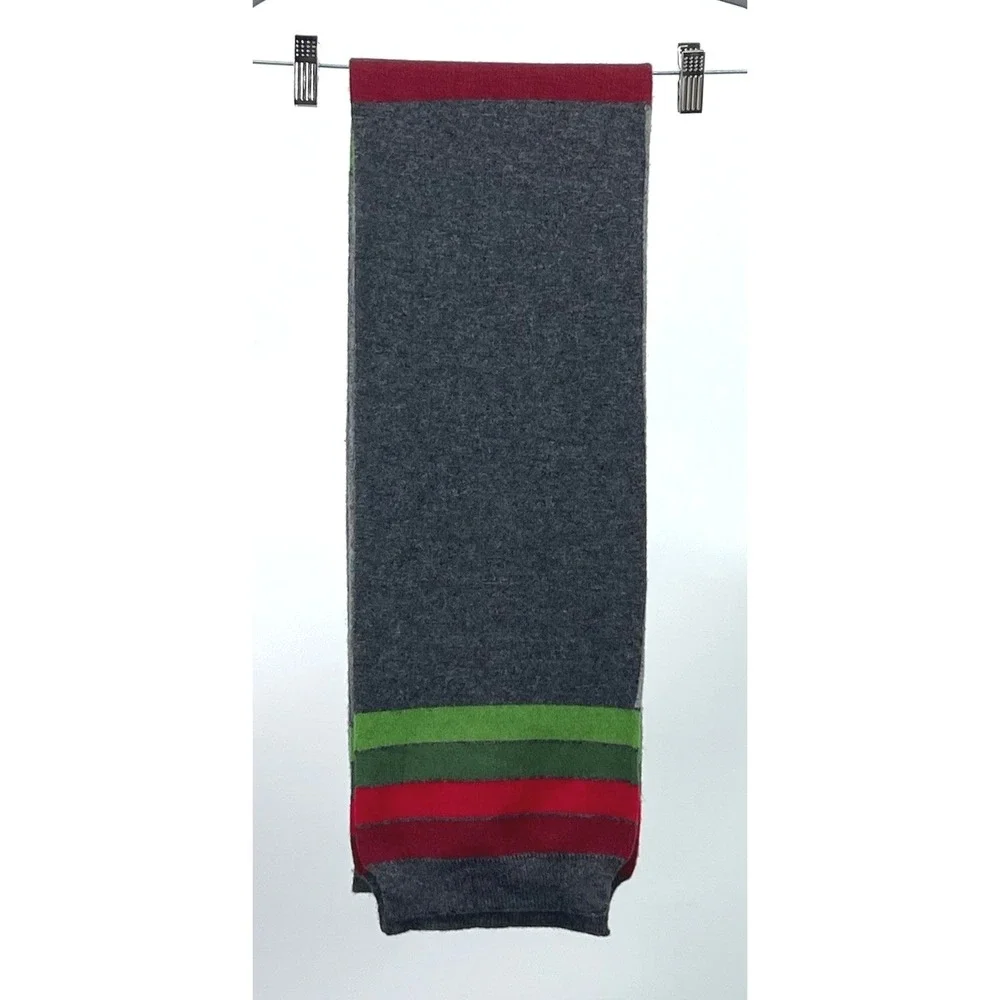 D&G Dolce & Gabbana Scarf Gray Green Red Striped Logo Knit Unisex 48